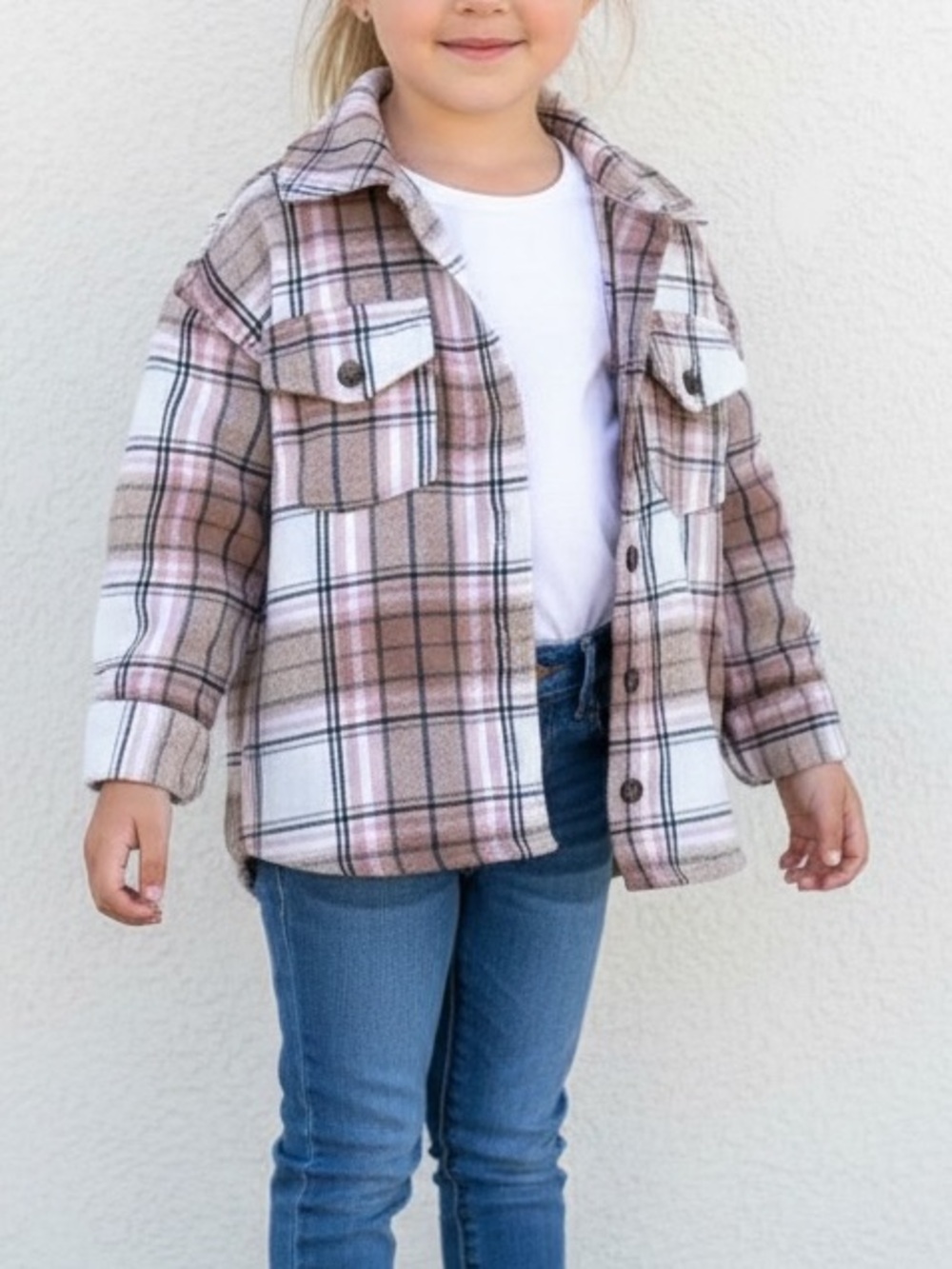 Forever 21 | Girl’s pink plaid button front flannel shirt jacket shacket…